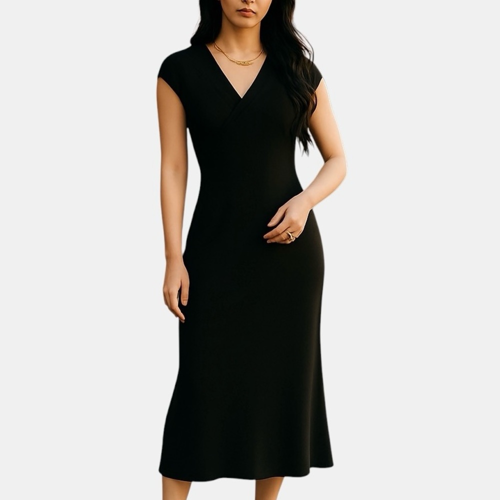 New York Jones Career Midi Empire Wait V-Neck Pleaded Bodice Sleeveless Dress